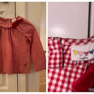 Red Checkered Long Sleeve Top with Bow